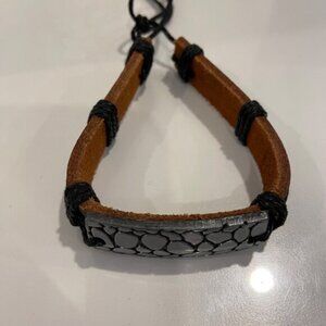 Genuine Leather  Rope Adjustable Bracelet With Textured Metal Accent anima